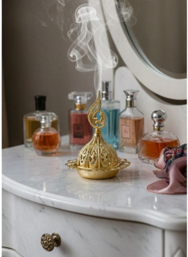 مبخرة بخور ذهبية بتصميم عربي فاخر – مبخرة معدنية مزخرفة من الحديد عالي الجودة مع غطاء قابل للإزالة – لتعطير الجو ونشر الروائح العطرية بالتساوي – قطعة ديكور فاخرة للمنازل والمناسبات – هدية مثالية للأصدقاء والعائلة - Image 5